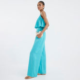 Blue Satin Sleeveless Frill Jumpsuit