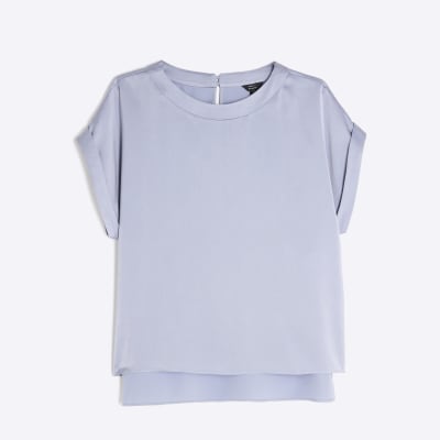 Blue Satin Turn Back Cuff T-Shirt