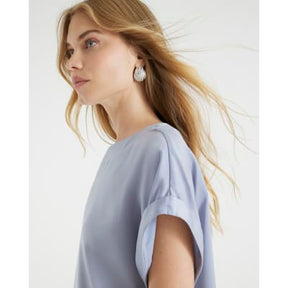Blue Satin Turn Back Cuff T-Shirt