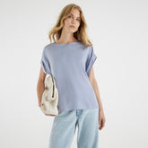 Blue Satin Turn Back Cuff T-Shirt