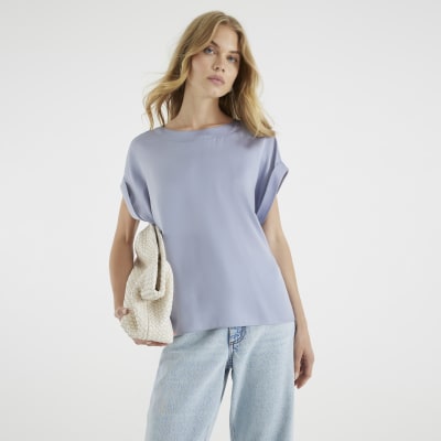 Blue Satin Turn Back Cuff T-Shirt