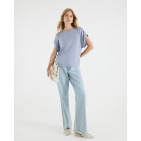 Blue Satin Turn Back Cuff T-Shirt