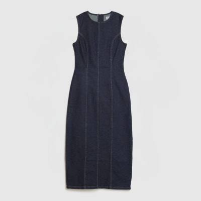 Blue Sculpt Bodycon Denim Midi Dress