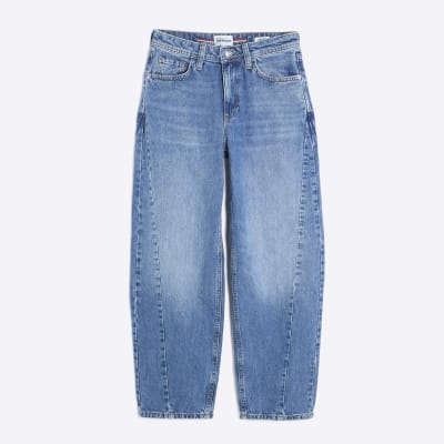 Blue Seamed Barrel Leg Jeans