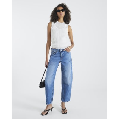 Blue Seamed Barrel Leg Jeans