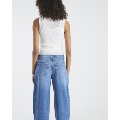 Blue Seamed Barrel Leg Jeans