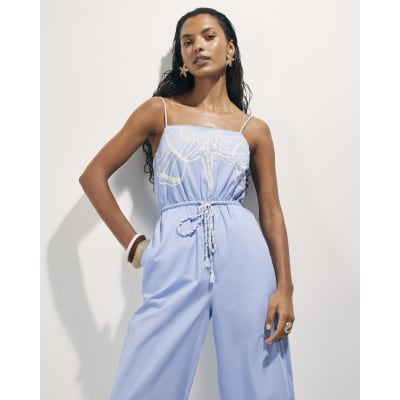Blue Shell Embroidered Jumpsuit