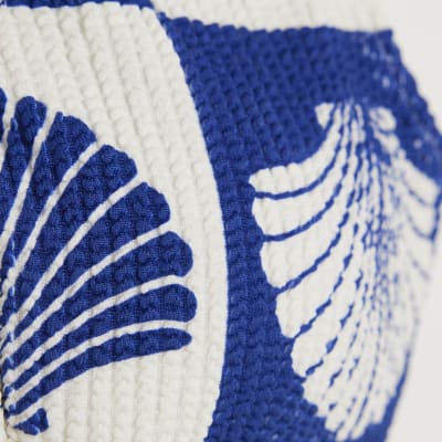 Blue Shell Print Textured Bikini Top