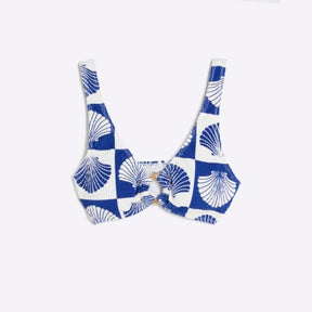 Blue Shell Print Textured Bikini Top