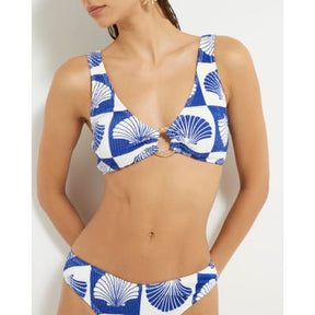Blue Shell Print Textured Bikini Top