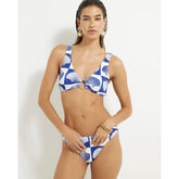 Blue Shell Print Textured Bikini Top