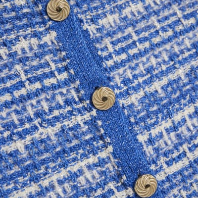 Blue Short Sleeve Boucle Cardigan