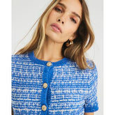 Blue Short Sleeve Boucle Cardigan