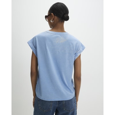 Blue Short Sleeve Burnout Pocket T-shirt