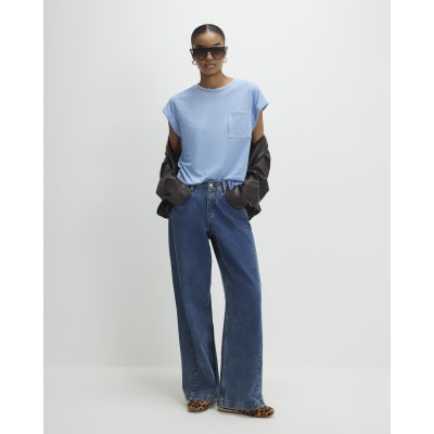 Blue Short Sleeve Burnout Pocket T-shirt