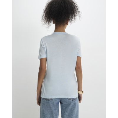Blue Short Sleeve Burnout Twist Front T-shirt