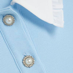 Blue Short Sleeve Diamante Button Polo Top