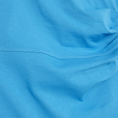 Blue Short Sleeve Drape Side Midi Dress