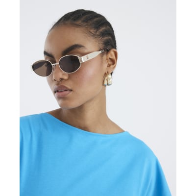 Blue Short Sleeve Drape Side Midi Dress