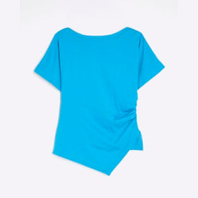 Blue Short Sleeve Drape Side T-shirt