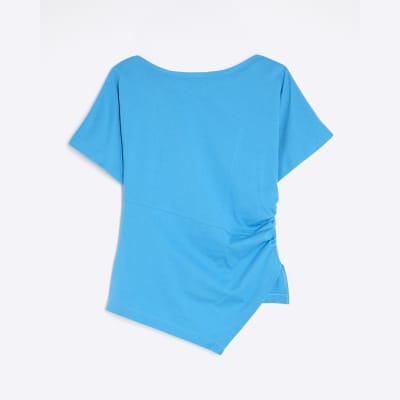 Blue Short Sleeve Drape Side T-shirt