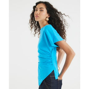 Blue Short Sleeve Drape Side T-shirt