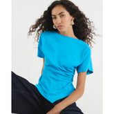 Blue Short Sleeve Drape Side T-shirt