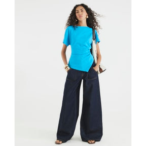Blue Short Sleeve Drape Side T-shirt