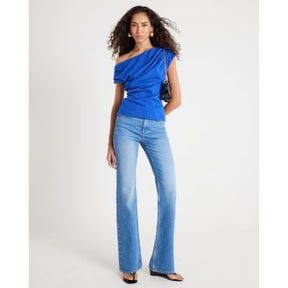 Blue Short Sleeve Off Shoulder Drape Top