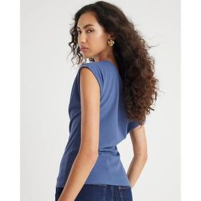Blue Short Sleeve Off Shoulder Drape Top