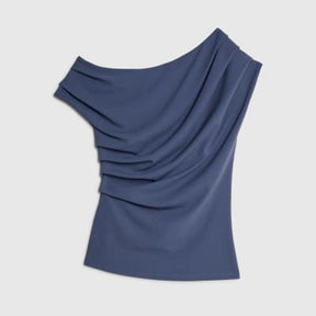 Blue Short Sleeve Off Shoulder Drape Top