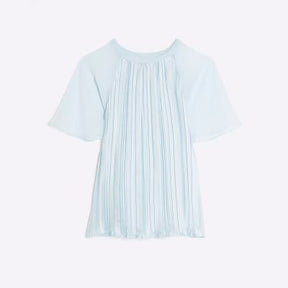 Blue Short Sleeve Pleated Hybrid T-shirt