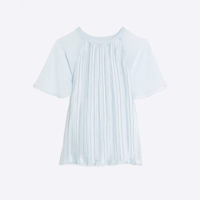 Blue Short Sleeve Pleated Hybrid T-shirt