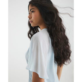 Blue Short Sleeve Pleated Hybrid T-shirt