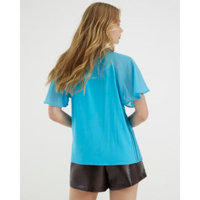 Blue Short Sleeve Pleated Hybrid T-shirt