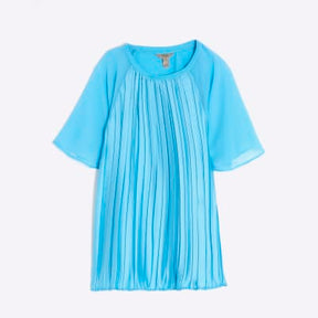 Blue Short Sleeve Pleated Hybrid T-shirt