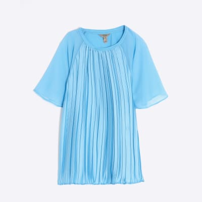 Blue Short Sleeve Pleated Hybrid T-shirt