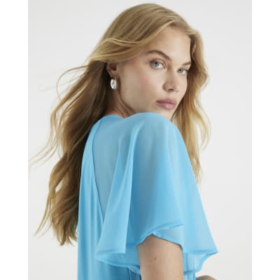 Blue Short Sleeve Pleated Hybrid T-shirt