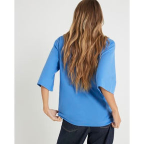 Blue Short Sleeve Scarf Neck T-shirt