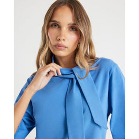 Blue Short Sleeve Scarf Neck T-shirt
