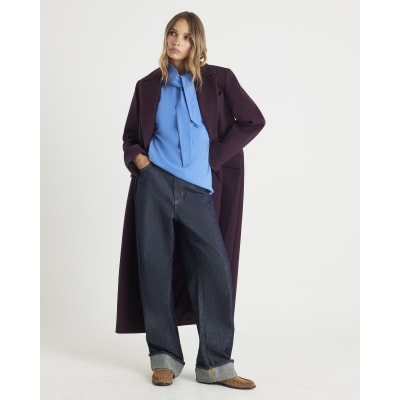 Blue Short Sleeve Scarf Neck T-shirt