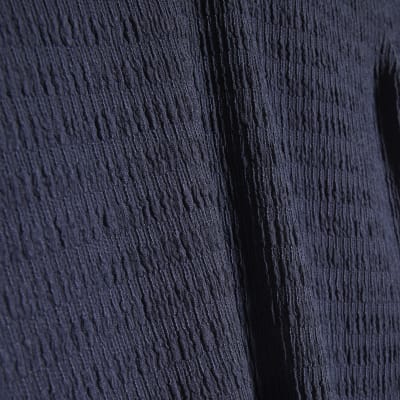 Blue Short Sleeve Textured Midi Dress