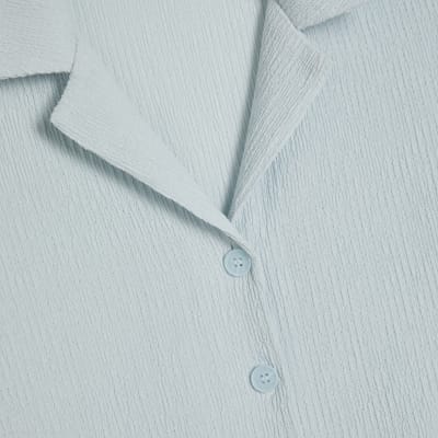 Blue Short Sleeve Textured Shirt