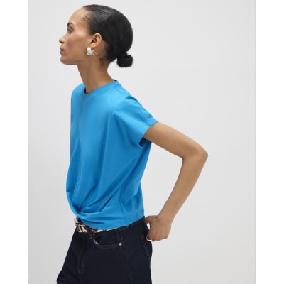 Blue Short Sleeve Twist Front T-shirt