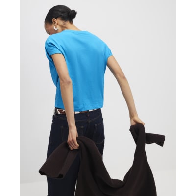 Blue Short Sleeve Twist Front T-shirt