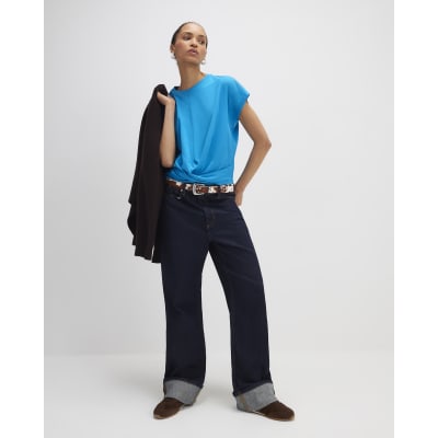 Blue Short Sleeve Twist Front T-shirt