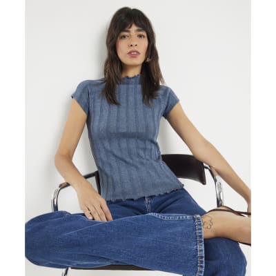 Blue Short Sleeve Wide Rib T-shirt