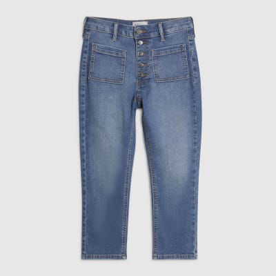Blue Skinny Pocket Front Capri Jeans