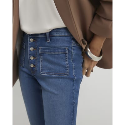 Blue Skinny Pocket Front Capri Jeans
