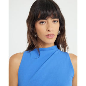 Blue Sleeveless Asymmetric Hem Midi Dress